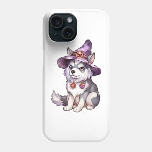 Watercolor Siberian Husky Dog in Witch Hat Phone Case