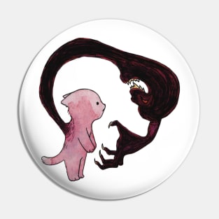 Cute cat anxiety fear monster illustration watercolor red pink Pin