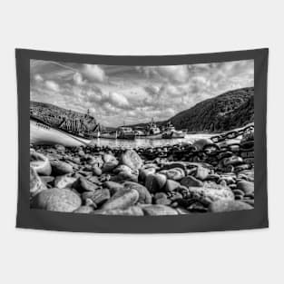 Clovelly Harbour, North Devon, England, Black And White Tapestry