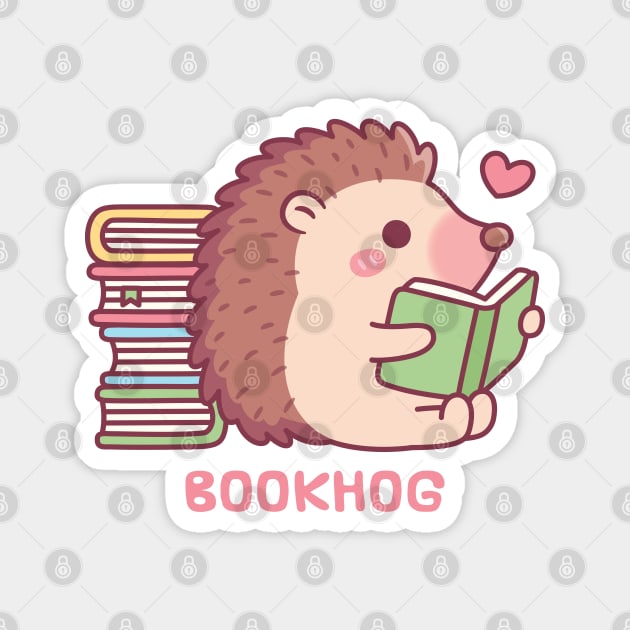 Cute Hedgehog Reading A Book, Bookhog Pun Funny Magnet by rustydoodle