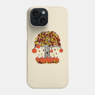 Simple Dark Tree With Pumpkins and Falling Leaves Phone Case