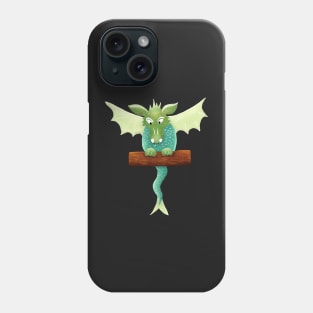 Cute Green Dragon with wings outstretched on a perch waiting to pounce. Phone Case