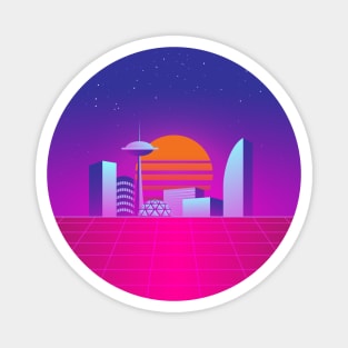 Synthwave 80's neon city Magnet