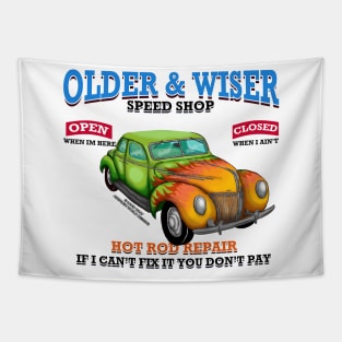 Older & Wiser Speed Shop Hot Rod Car Garage Novelty Gift Tapestry