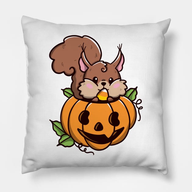 Squirrel halloween Pillow by Jurassic Ink