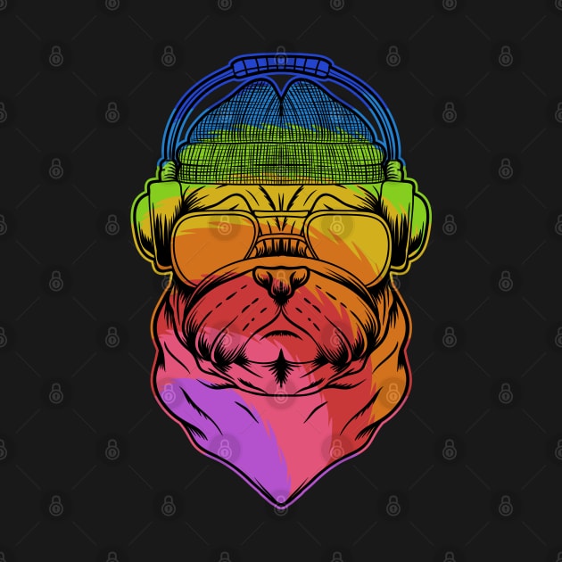 pug dog with headphone by sharukhdesign