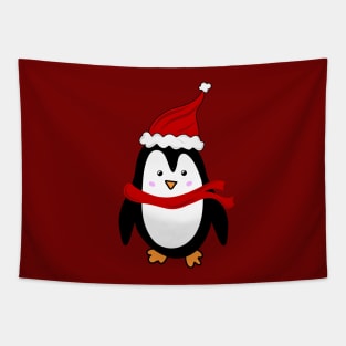 Festive Christmas Holiday Penguin with Santa Hat, made by EndlessEmporium Tapestry