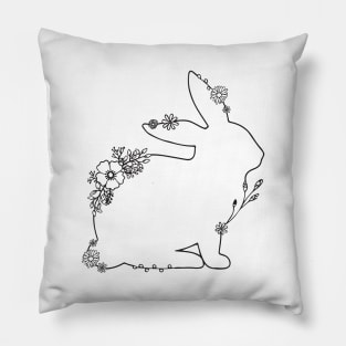 Floral Rabbit Drawing Pillow