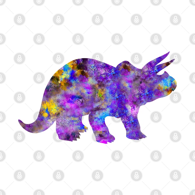 Purple Triceratops Watercolor Painting by Miao Miao Design