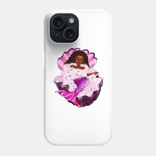 Mermaid spa day in Oyster clam shell 2 - Black anime mermaid in bubble bath. Pretty black girl with Afro hair, green eyes, Cherry pink lips and dark brown skin. Hair love ! Phone Case by Artonmytee