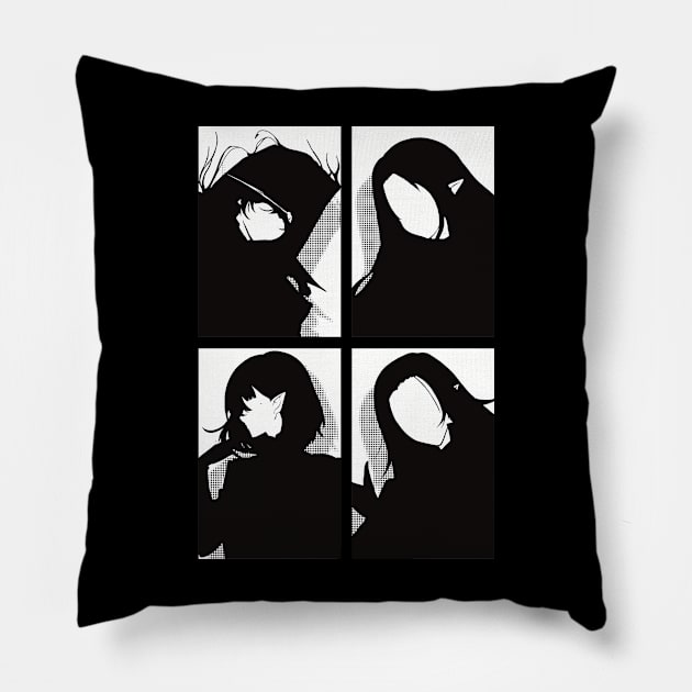 All Main Characters In The Eminence In Shadow Anime In A Cool Black Minimalist Silhouette Pop Art Design In White Background Pillow by Animangapoi