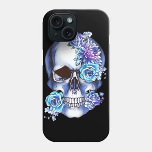 Skull blue flowers Phone Case