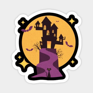 Spooky Haunted House with Mid Century Modern Cats for Halloween Magnet