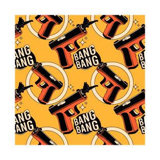 Bang Bang Black Cat Pattern in yellow T-Shirt