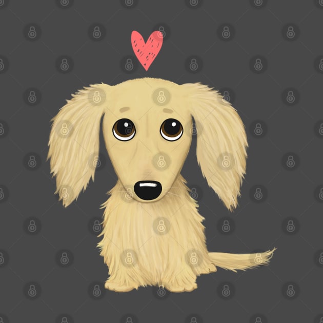 Cute Dog | Longhaired Cream Dachshund with Heart by Coffee Squirrel
