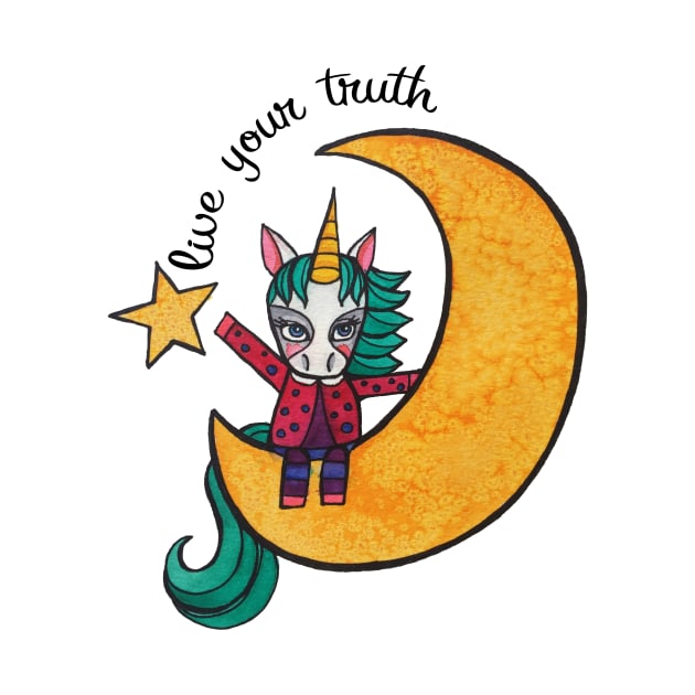 Live Your Truth: Cute Unicorn Drawing Watercolor Illustration by mellierosetest