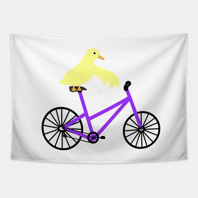 Duck On A Purple Bicycle Tapestry by CatGirl101