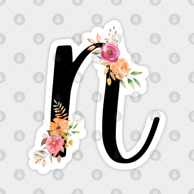 Letter N With Watercolor Floral Wreath Magnet by NatureGlow