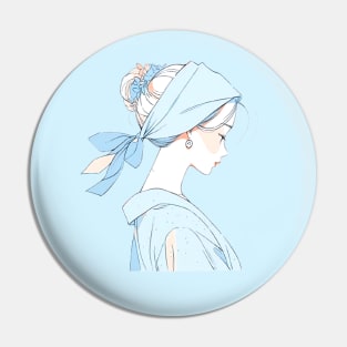 Minimalist line art pretty girl in blue Pin