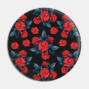 Beautiful Roses Floral Pattern - Red and Blue Pin