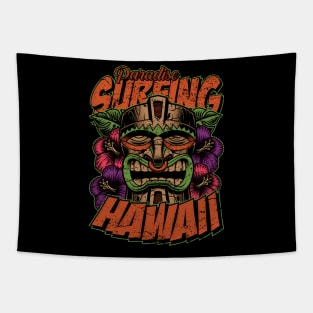 Paradise Surfing Hawaii Tiki Mask Tapestry