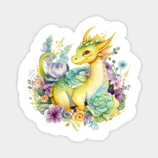 Cute Spring Flower Dragon Watercolor Magnet