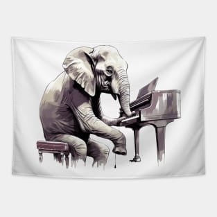 Elephant playing piano Tapestry