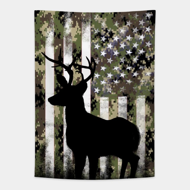 Deer Elk Buck Camouflage Camo US Flag Hunting Tapestry by Dual Rogue