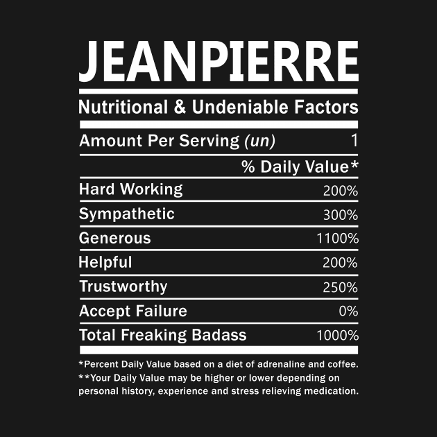 Jeanpierre Name T Shirt - Jeanpierre Nutritional and Undeniable Name Factors Gift Item Tee by nikitak4um