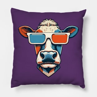 Cool cow wearing 3d glass Pillow