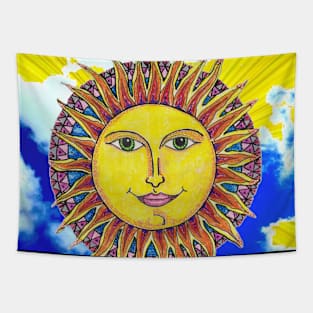 Blue,yellow,Sun,Clouds,Sky by LowEndGraphics Tapestry