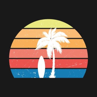 Retro sunset palmtree surfboard T-Shirt