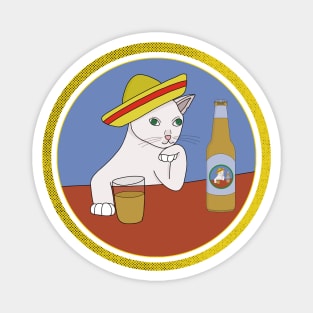 A cat Wearing a Sombrero and Drinking Magnet