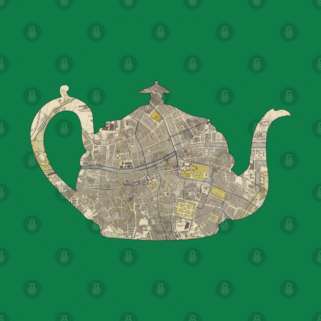 Irish Teapot cut from a map of 1883 Dublin Ireland by tsd-fashion