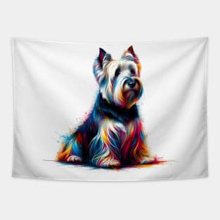 Dignified Skye Terrier in Colorful Splash Art Style Tapestry