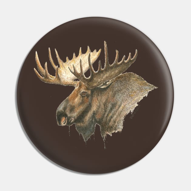 Moose Portrait Pin by Dave Bartholet Wildlife Art