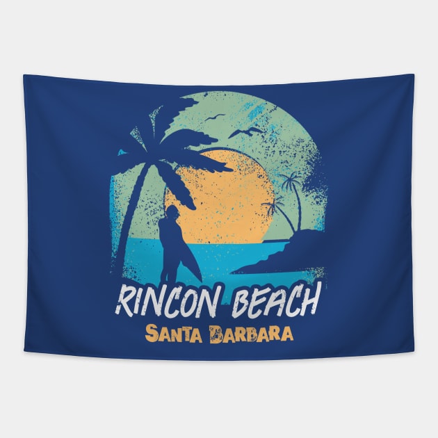 Retro Sunset Rincon Beach California Surfing // Retro Surfer Beach Tapestry by Now Boarding