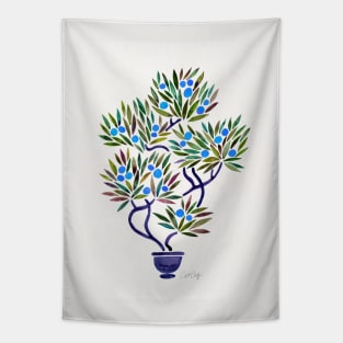 Blue Bonsai Orange Tapestry