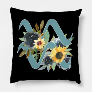 Aquarius Horoscope Zodiac Blue Sunflower Design Pillow