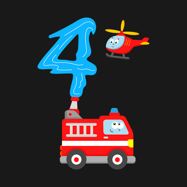 Fire Truck 4th Birthday Boys 4 Years Old by samshirts