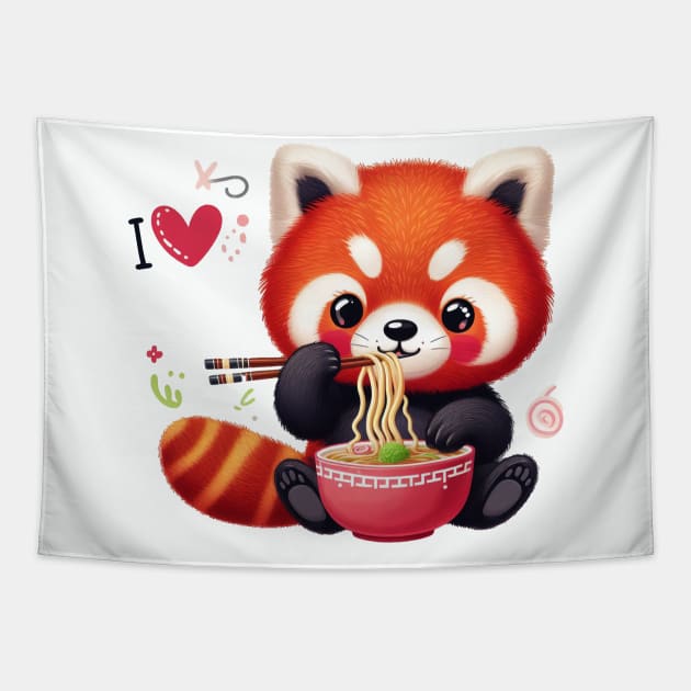 I Love Ramen#red panda Tapestry by bagaiART