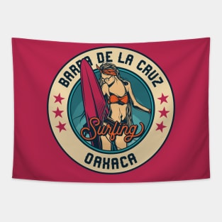 Vintage Surfing Badge for Barra de la Cruz, Mexico Tapestry