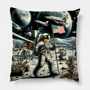 Moon Conquest: Retro Space Race Adventure Pillow