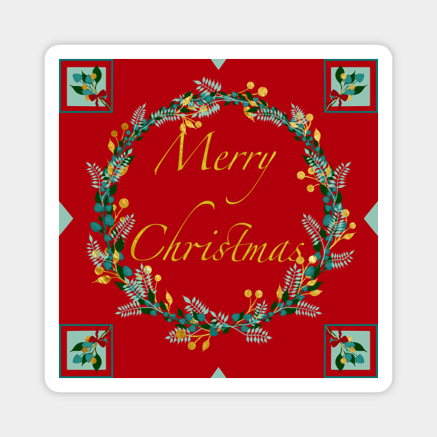 Traditional Golden Berry Merry Christmas Wreath Magnet by DesignbyKurlz