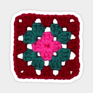 Pink and Teal Vintage Crochet Granny Square Magnet