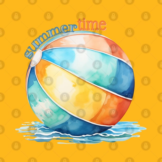 Summer Time Beach Ball in Watercolor by mw1designsart