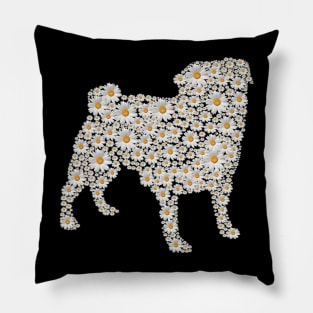 Pug Dog Print of White Daisy Flowers Pillow