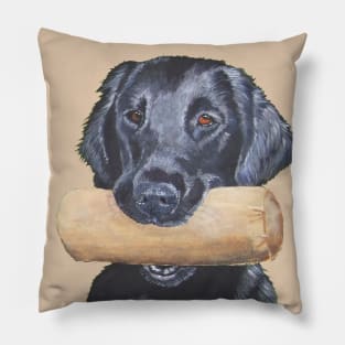 Flatcoated retriever with dumbbell Pillow