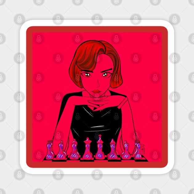 the queens gambit in bloody chess game Magnet by jorge_lebeau