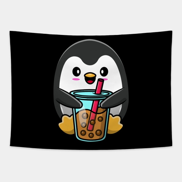 Cute Penguin Loves Bubble tea Tapestry by Artist usha